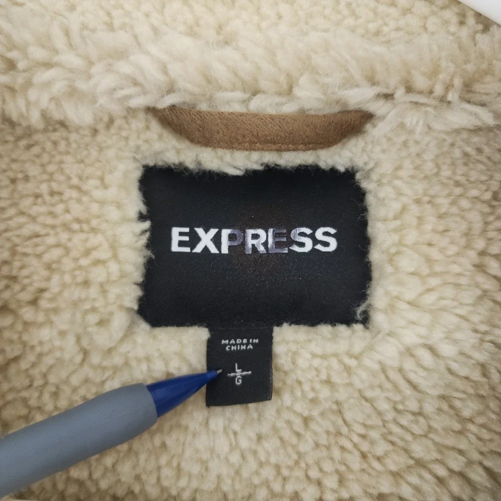Express Large | Brown Faux Suede Shearling Moto Jacket Aviator‎ Winter Coat